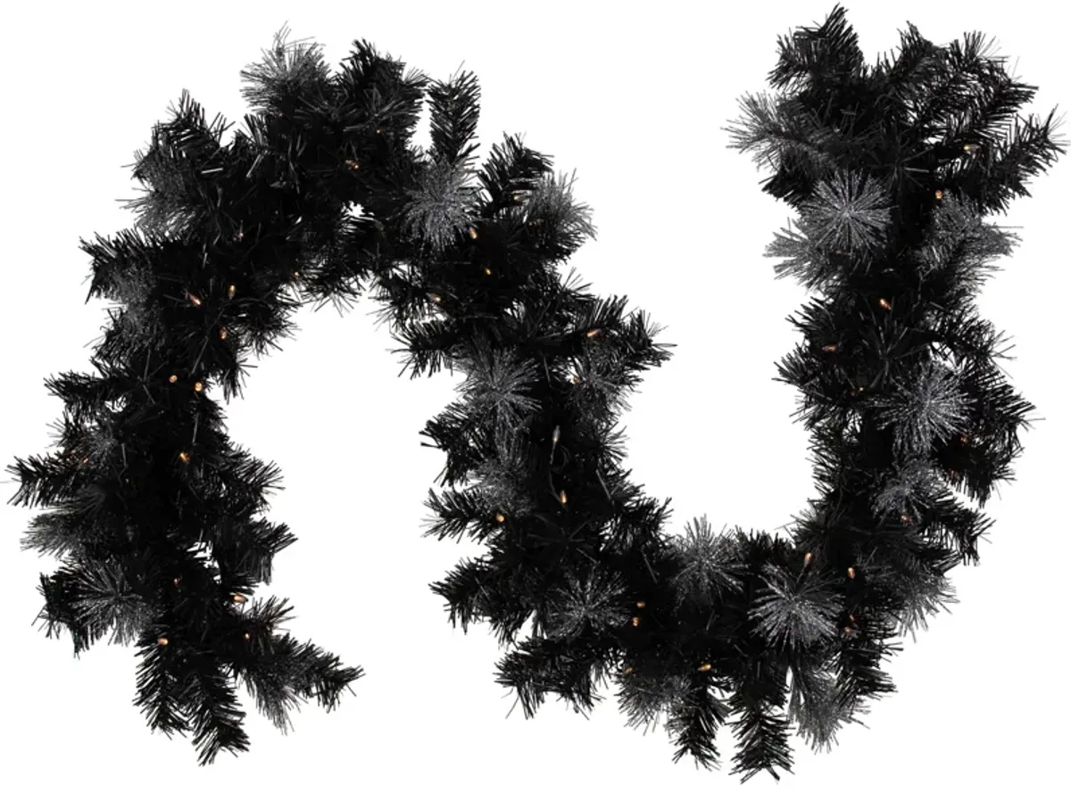 6' Pre-Lit Black Artificial Christmas Garland with Timer - Warm White LED Lights