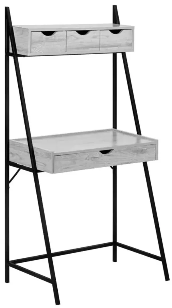 Computer Desk, Home Office, Laptop, Leaning, Storage Drawers, 32L, Work, Grey