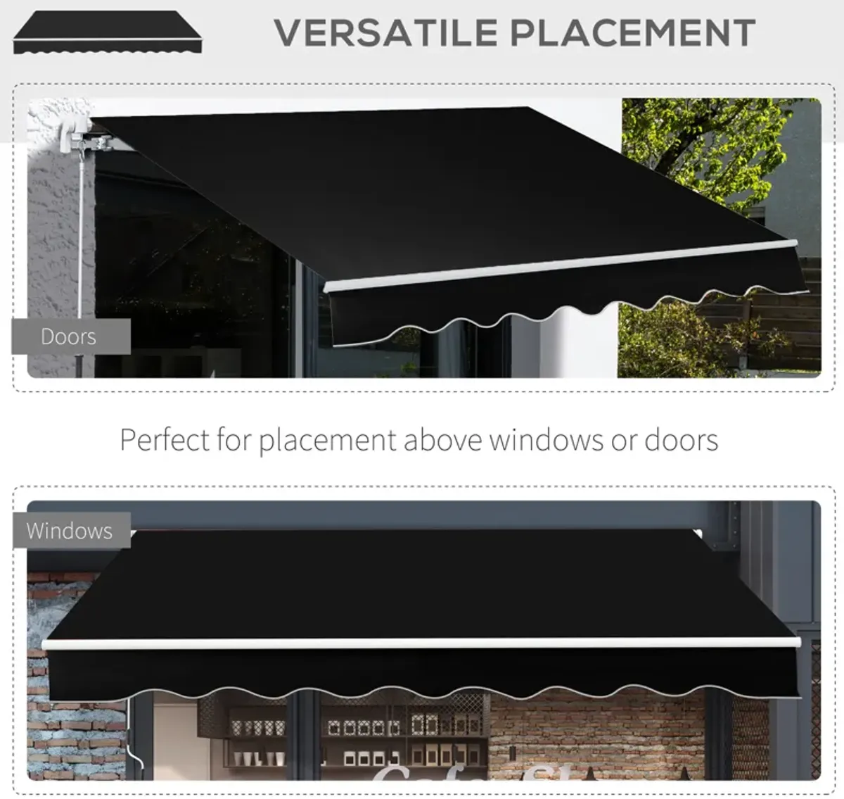 Outsunny 8' x 7' Patio Retractable Awning, Manual Exterior Sun Shade Deck Window Cover, Black