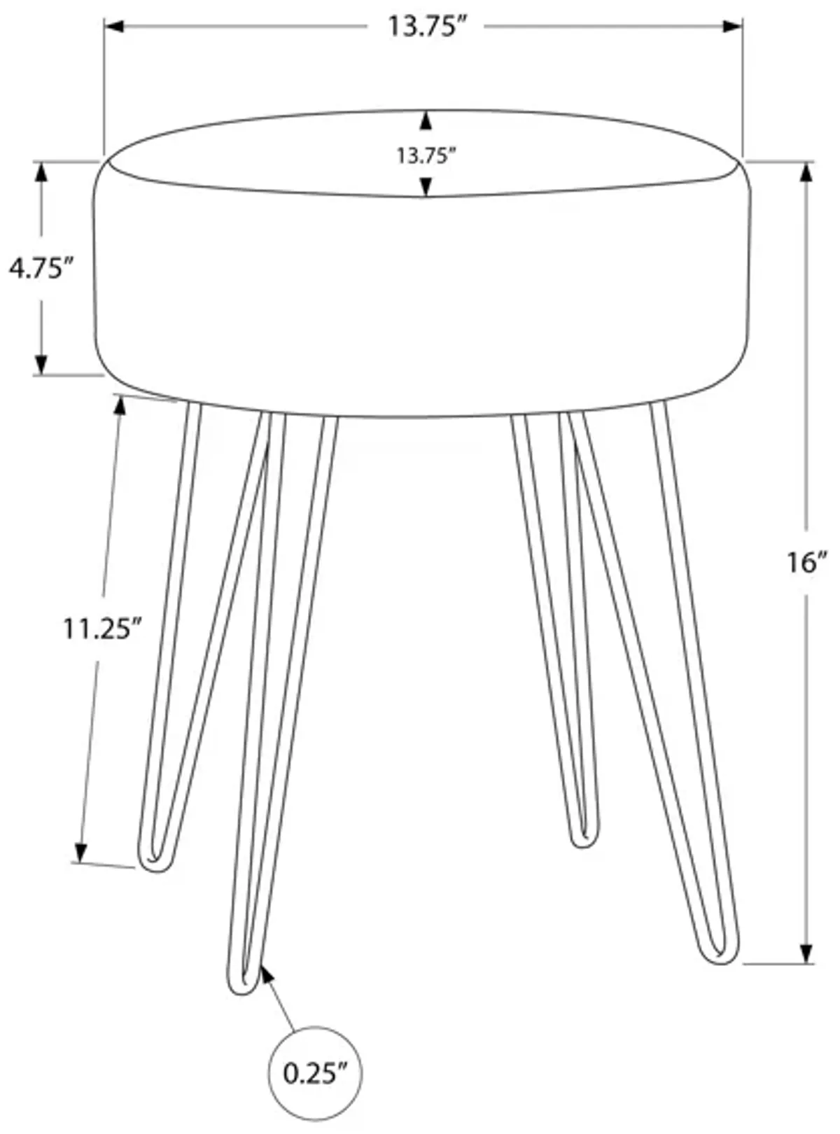 Monarch Specialties I 9000 Ottoman, Pouf, Footrest, Foot Stool, 14" Round, Fabric, Metal Legs, Contemporary, Modern