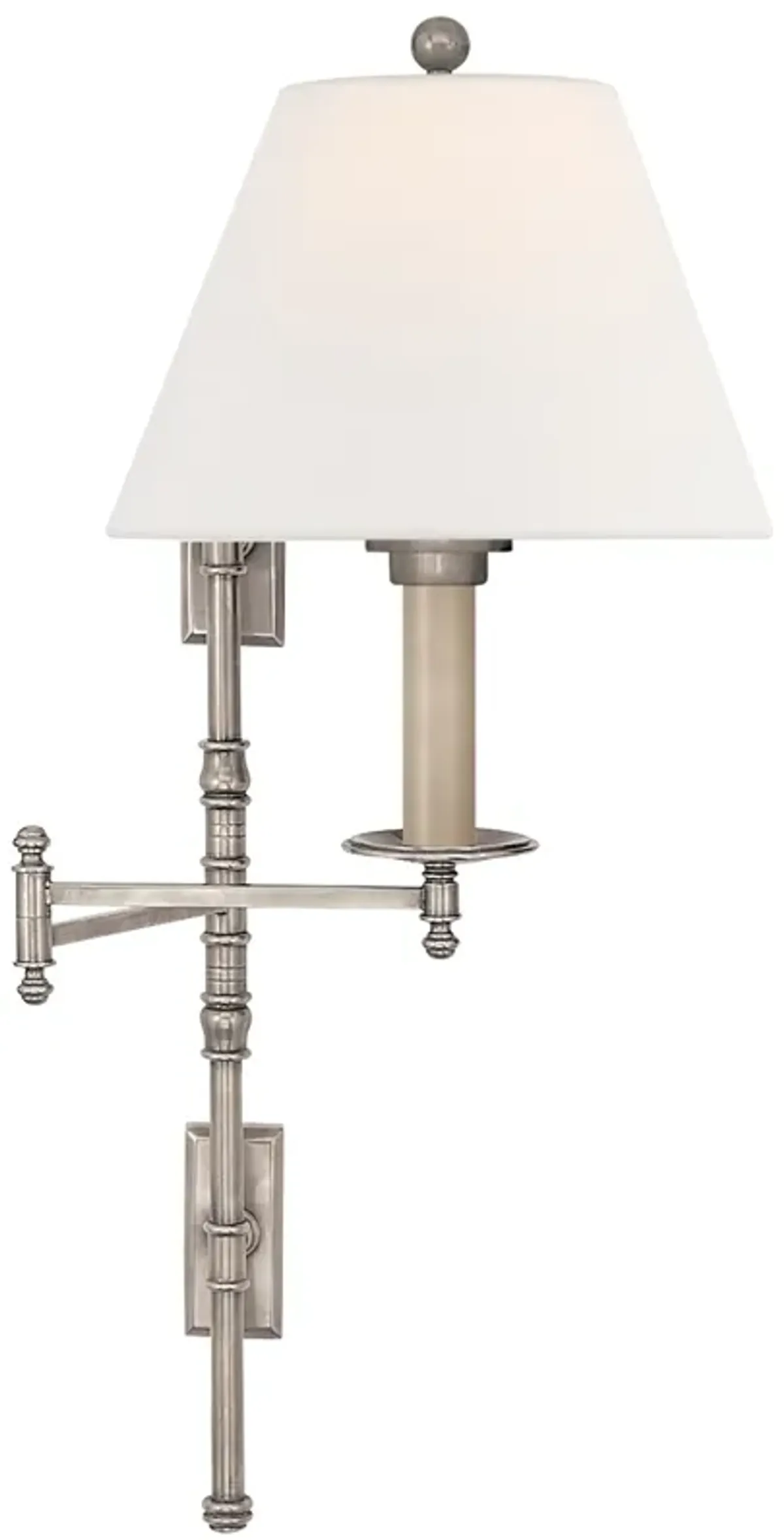 Dorchester Double Backplate Swing Arm in Antique Nickel with Linen Shade