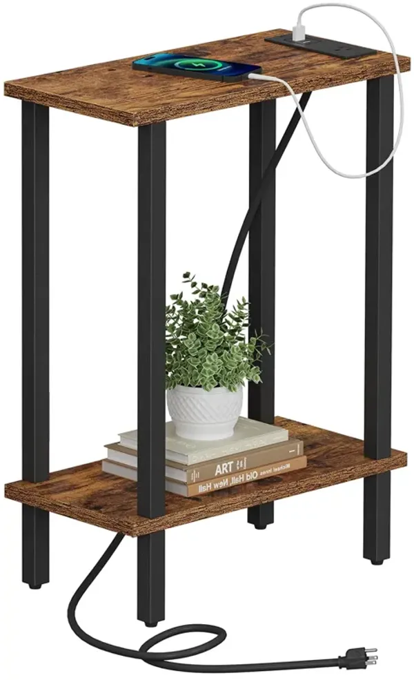 TUTOTAK Small End Table with Charging Station, Narrow Side Table with USB Ports and Outlets, Skinny Sofa Table, Slim Nightstand,