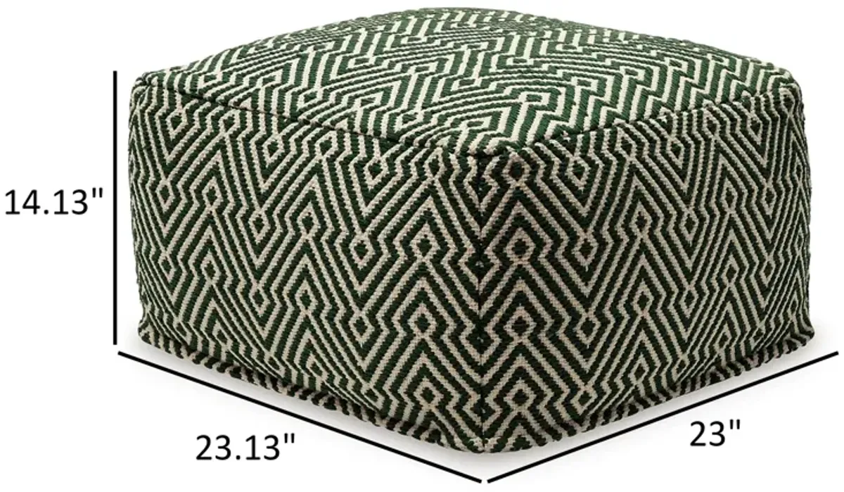 Fena 23 Inch Ottoman Pouf, Woven Pattern, Zipper Cotton Cover Black White -