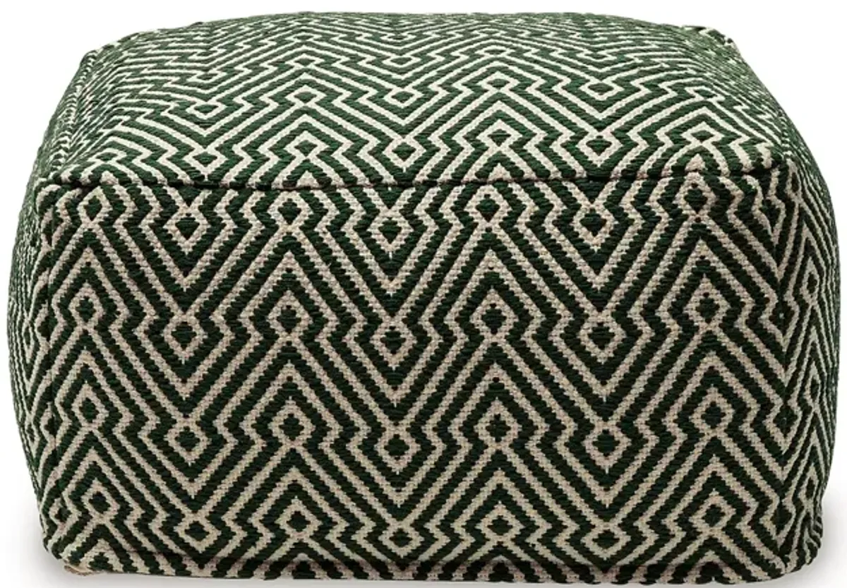 Fena 23 Inch Ottoman Pouf, Woven Pattern, Zipper Cotton Cover Black White -