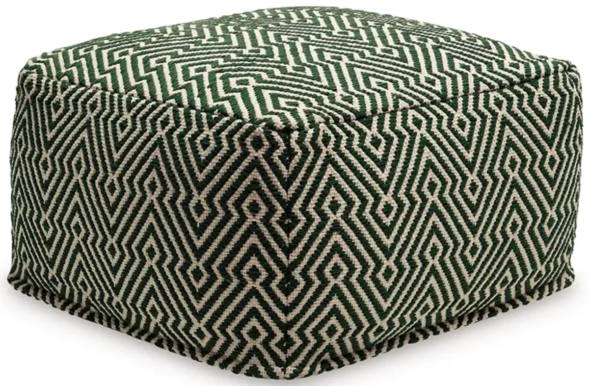 Fena 23 Inch Ottoman Pouf, Woven Pattern, Zipper Cotton Cover Black White -