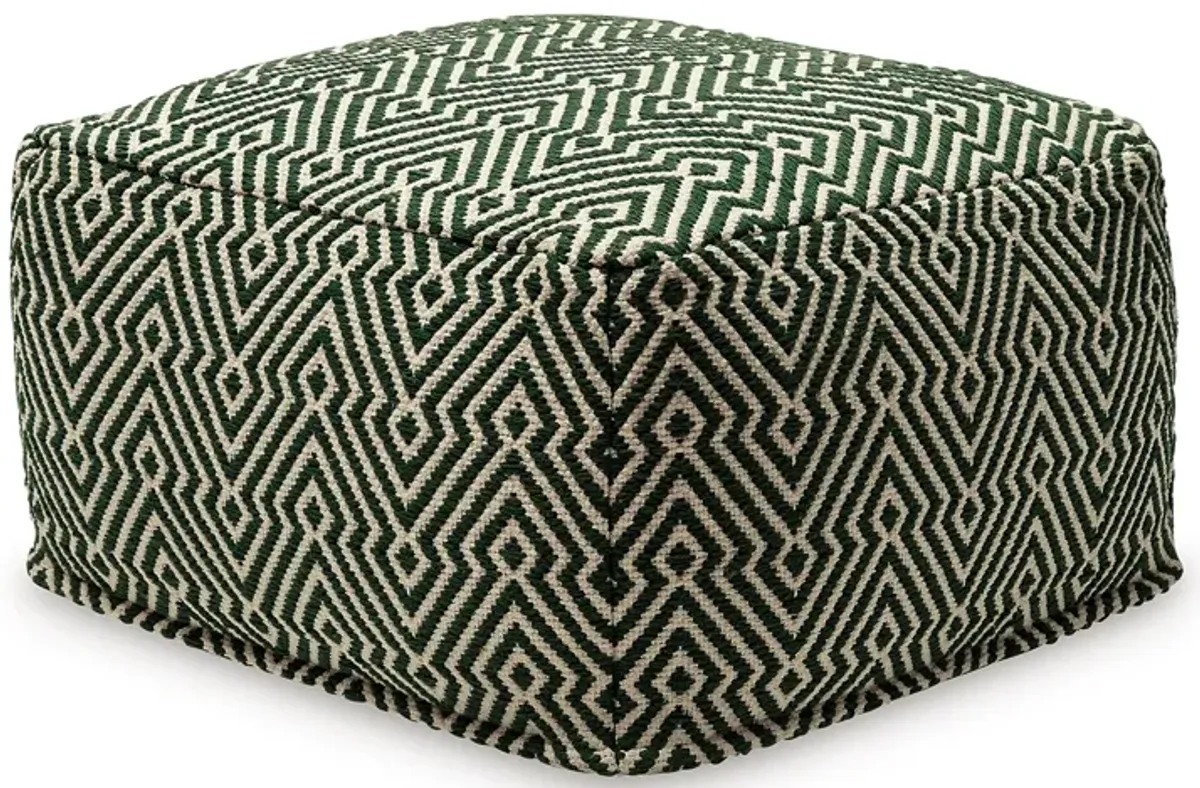 Fena 23 Inch Ottoman Pouf, Woven Pattern, Zipper Cotton Cover Black White -