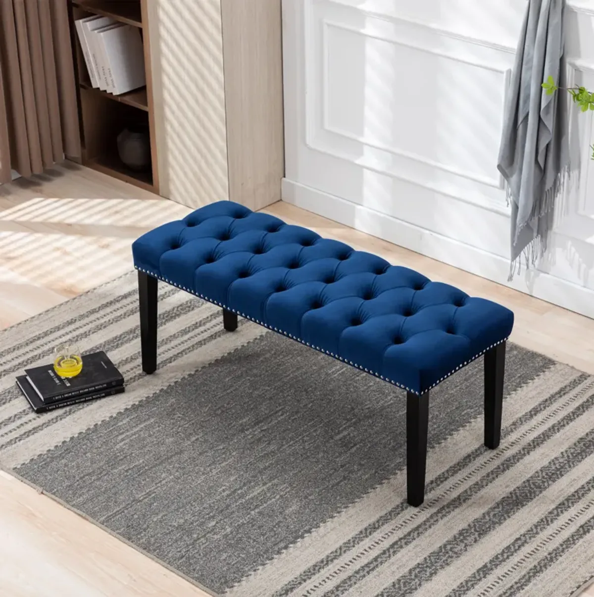 Stylish Tufted Velvet Cushion Shoe Bench for Entryway, Bedroom, Living Room