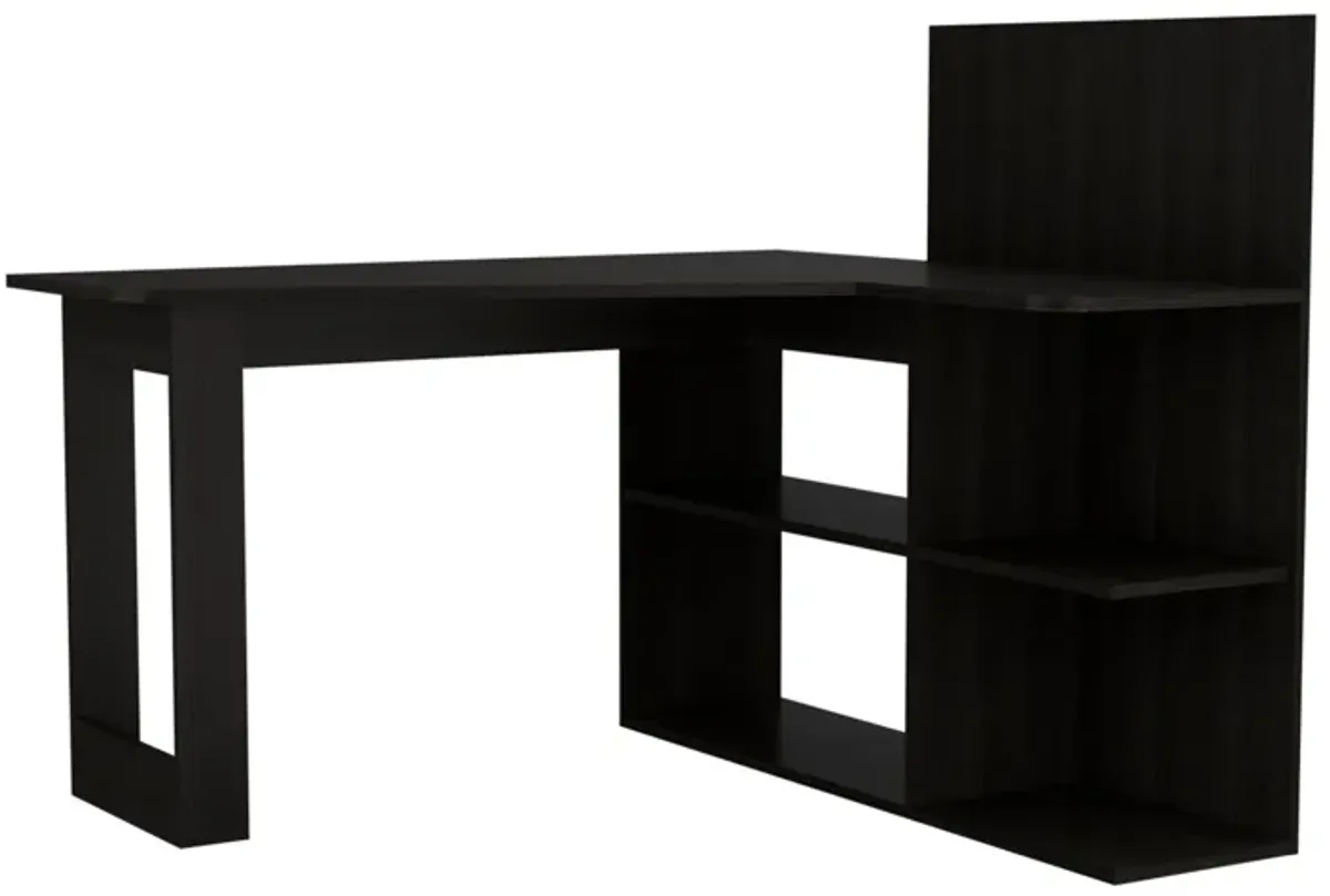 Masai Writing Computer Desk, Five Open Shelves -Light Gray