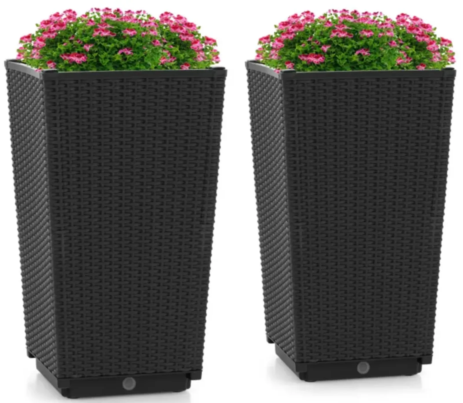 Hivvago Outdoor Wicker Flower Pot Set of 2 with Drainage Hole for Porch Balcony