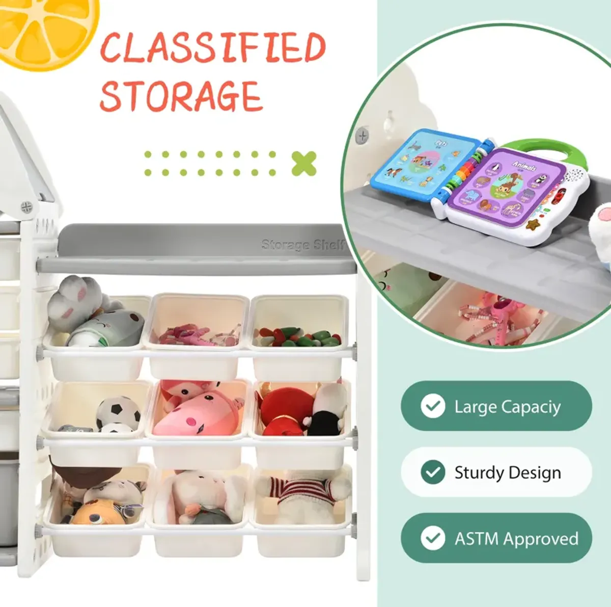 Streamdale Eco-Friendly Kids' Toy Organizer with 13 Bins, Shelf, and Hanging Rack