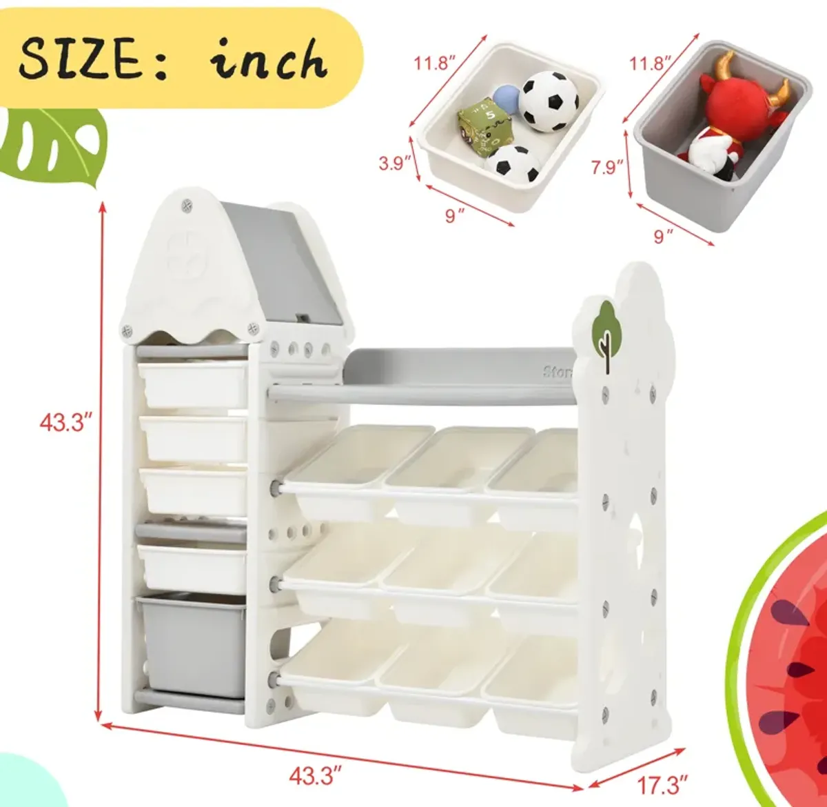 Eco-Friendly Kids' Toy Organizer with 13 Bins, Shelf, and Hanging Rack