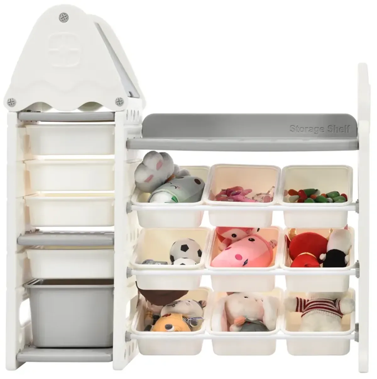 Streamdale Eco-Friendly Kids' Toy Organizer with 13 Bins, Shelf, and Hanging Rack