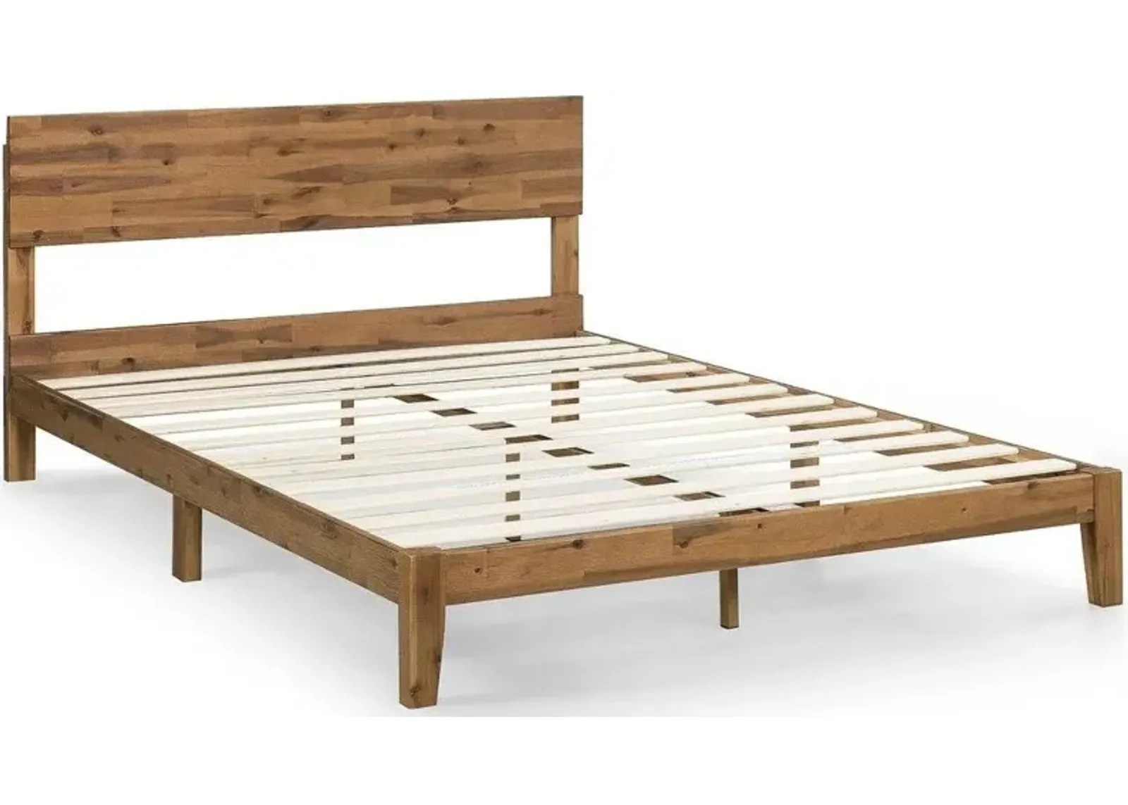 Hivvago King size Modern Wood Platform Bed Frame with Headboard in Medium Brown