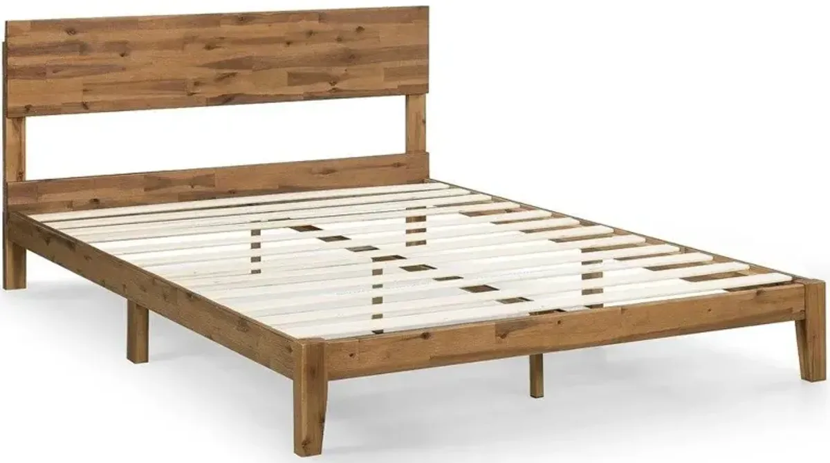 Hivvago King size Modern Wood Platform Bed Frame with Headboard in Medium Brown