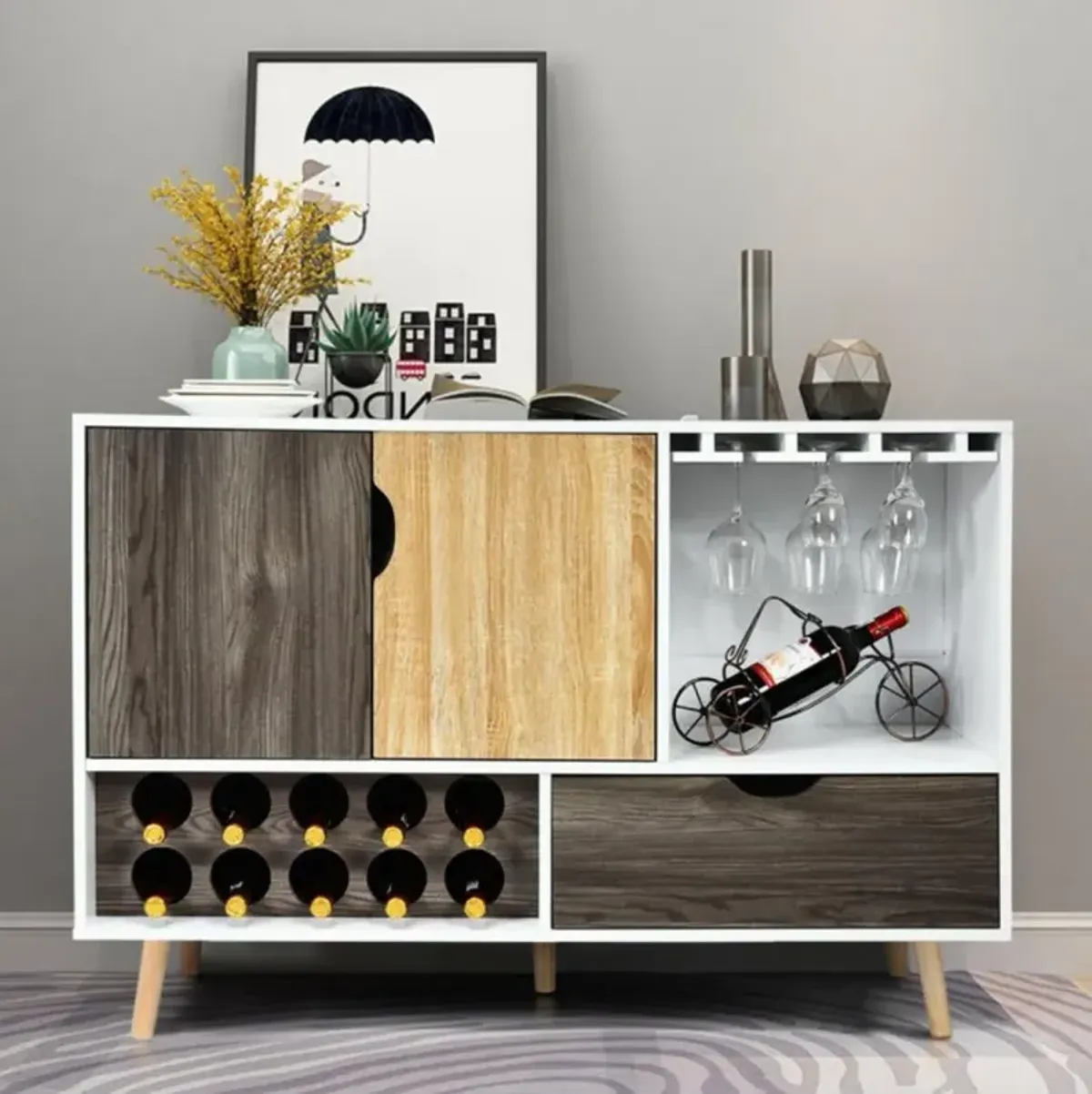 Hivvago Mid-Century Buffet Sideboard Wooden Storage Cabinet