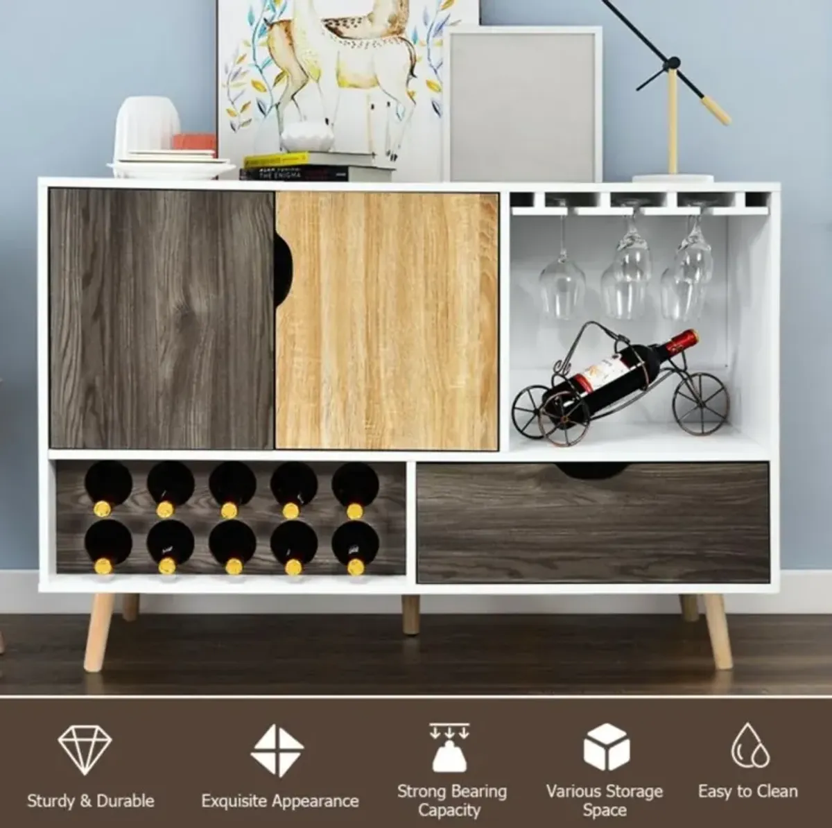 Hivvago Mid-Century Buffet Sideboard Wooden Storage Cabinet