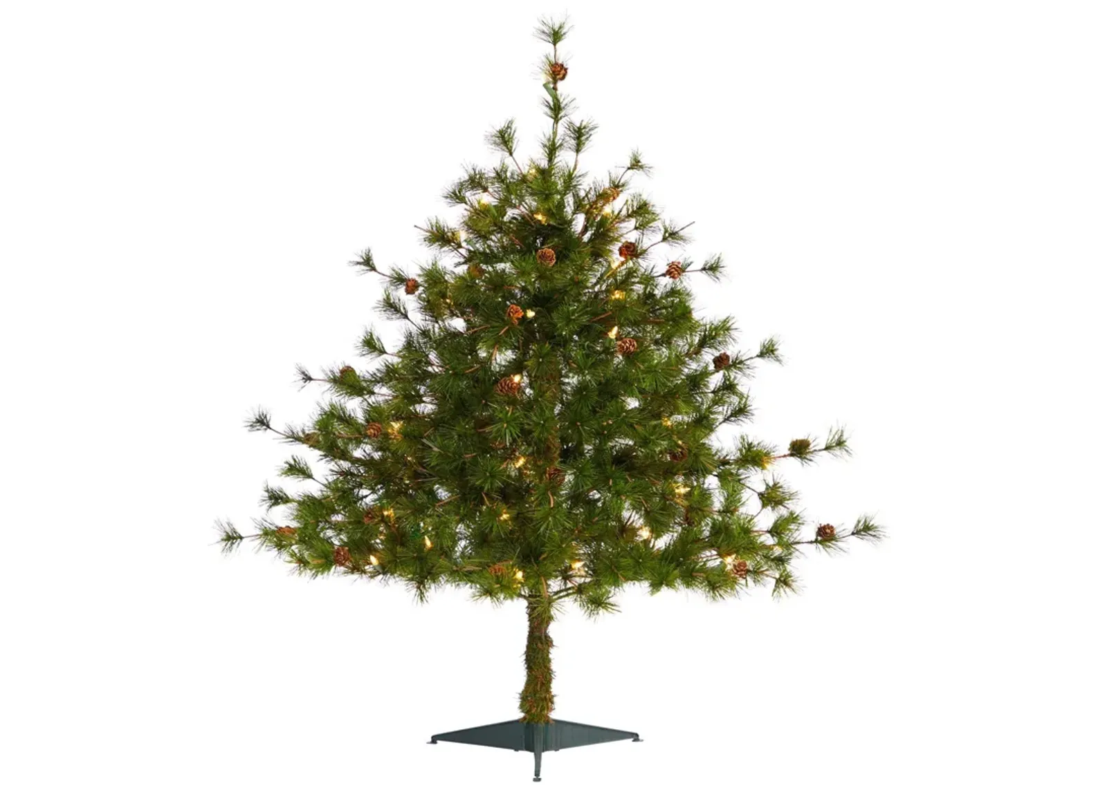 Nearly Natural Colorado Mountain Pine Artificial Christmas Tree with Clear Lights. Bendable Branches and Pine Cones