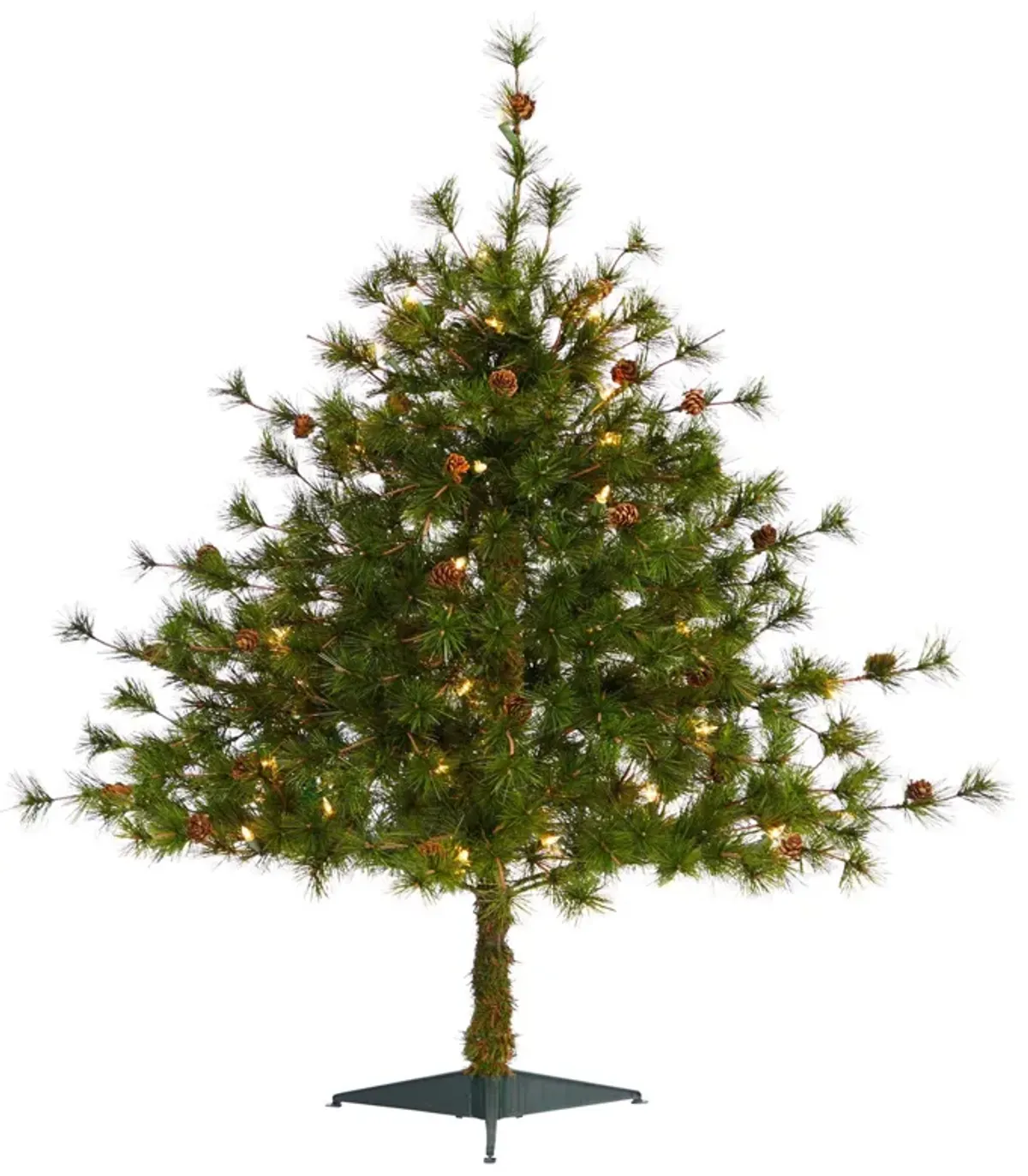 Nearly Natural Colorado Mountain Pine Artificial Christmas Tree with Clear Lights. Bendable Branches and Pine Cones