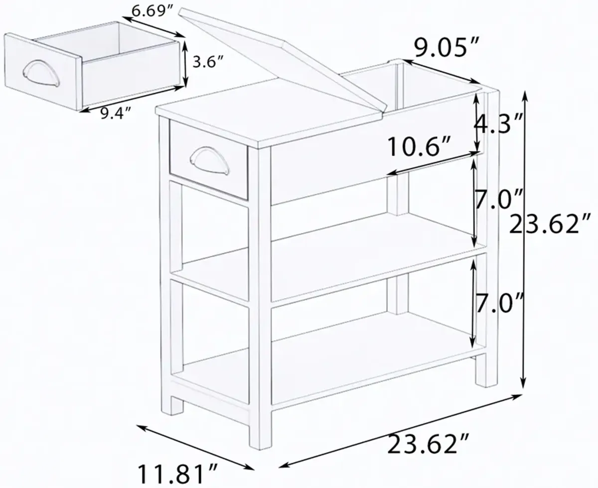 11.81 in. W. 23.62 in. H. Rectangle Wood End Table with Shelves