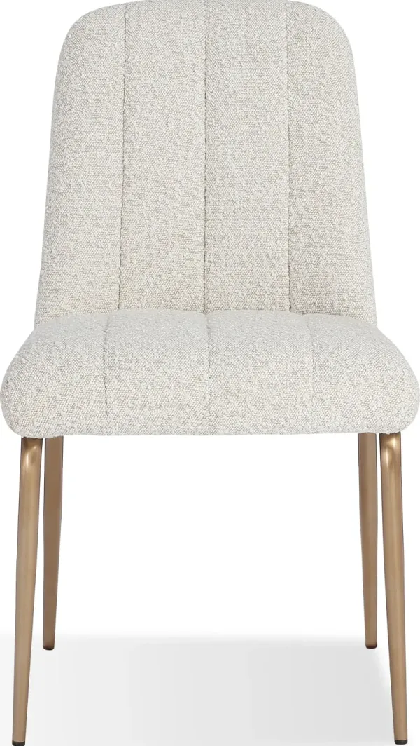 Apollo Upholstered Dining Chair in Ricotta Boucle and Brushed Bronze Metal - Set of 2