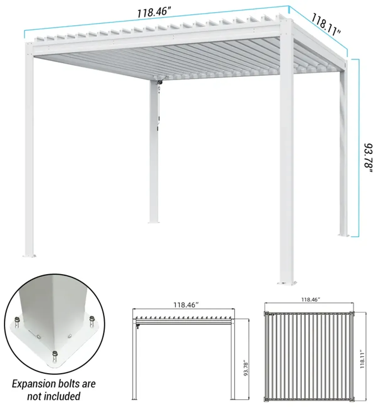 MONDAWE 10X10FT Outdoor Louvered Aluminum Pergola with Adjustable Roof and Efficient Drainage System for Patio, Deck, Garden