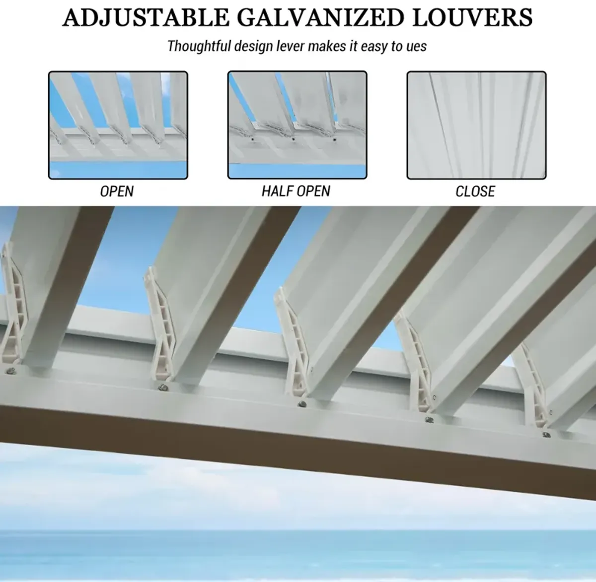 MONDAWE 10X10FT Outdoor Louvered Aluminum Pergola with Adjustable Roof and Efficient Drainage System for Patio, Deck, Garden