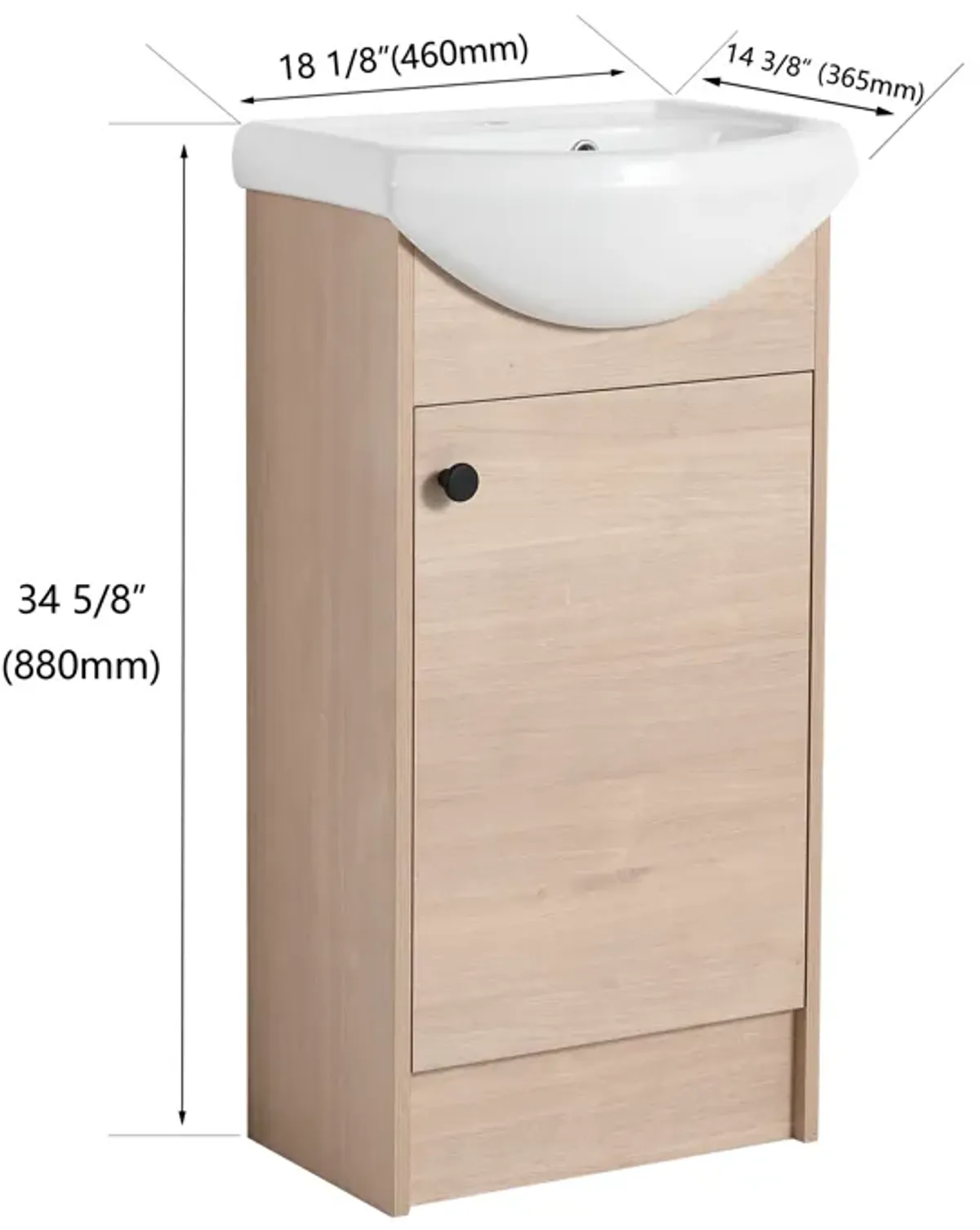 Gewnee 18 Inch Bathroom Vanity With Sink Natural