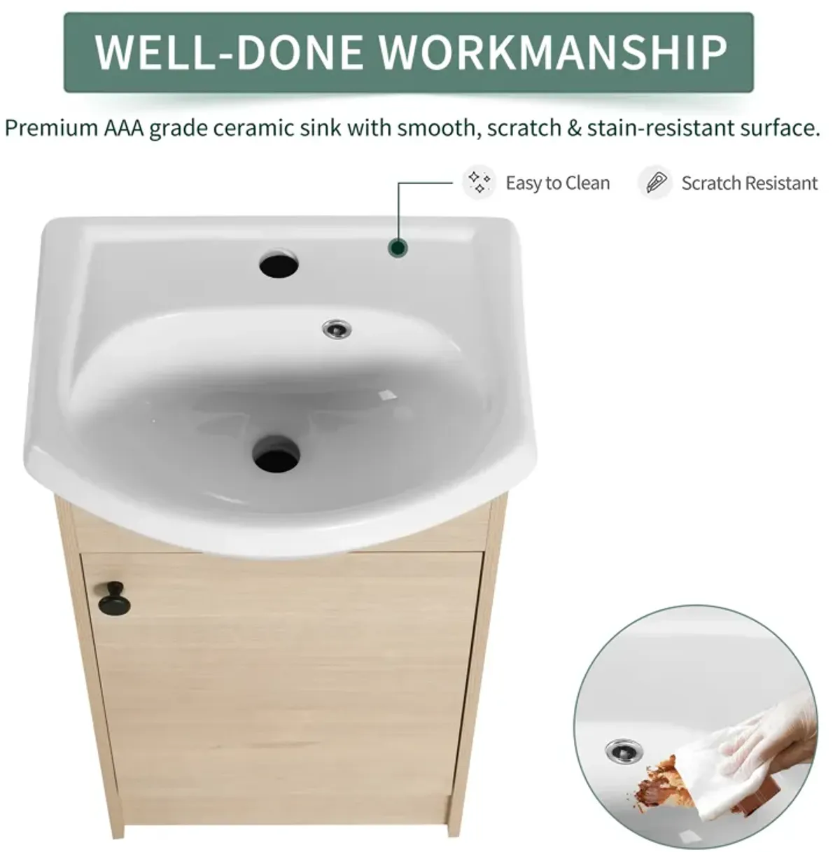 Gewnee 18 Inch Bathroom Vanity With Sink Natural