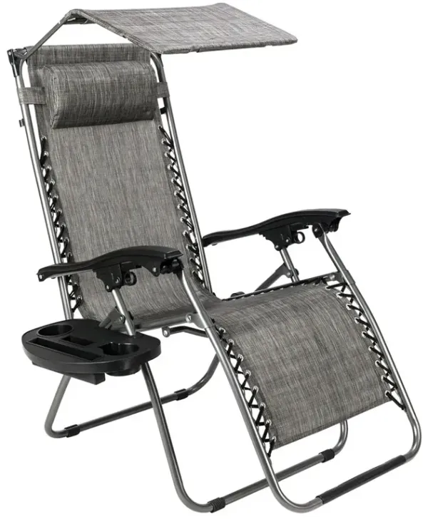 Infinity Zero Gravity Chair with Awning, Pillow & Utility Tray Adjustable Outdoor Lounge Recliner