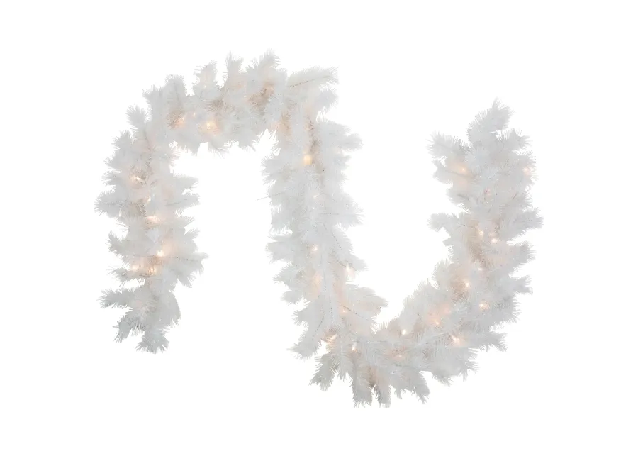 9' x 14" Pre-Lit White Alaskan Pine Artificial Christmas Garland  Warm White LED Lights