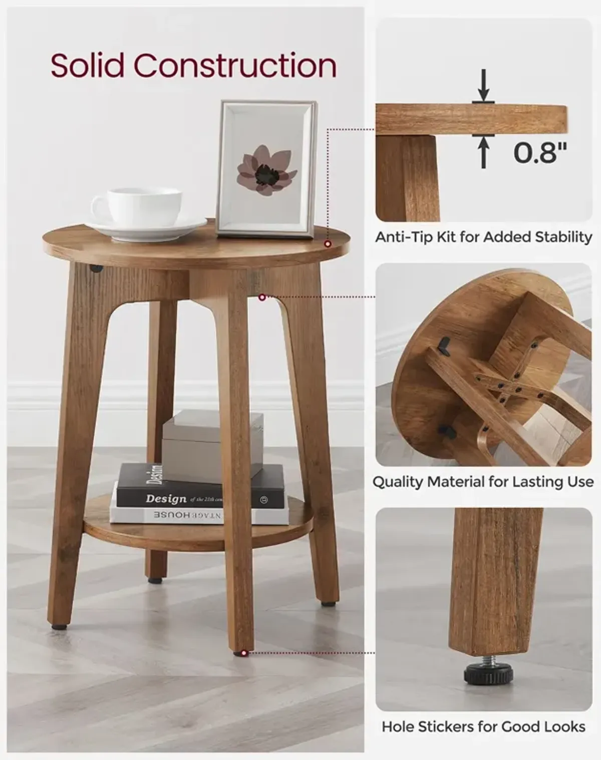 Round End Table with Lower Shelf Stylish and Functional Design