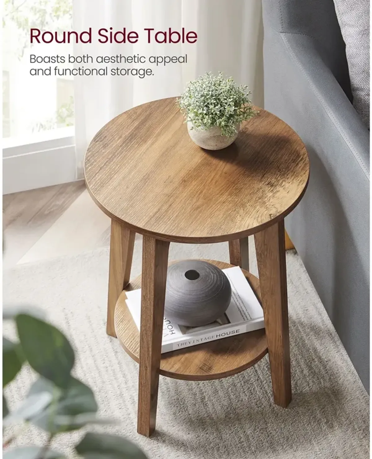 Round End Table with Lower Shelf Stylish and Functional Design