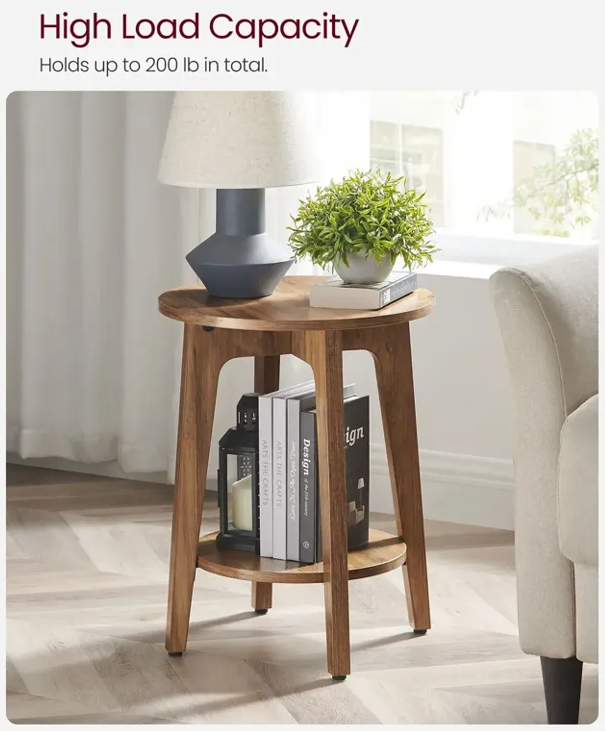 Round End Table with Lower Shelf Stylish and Functional Design