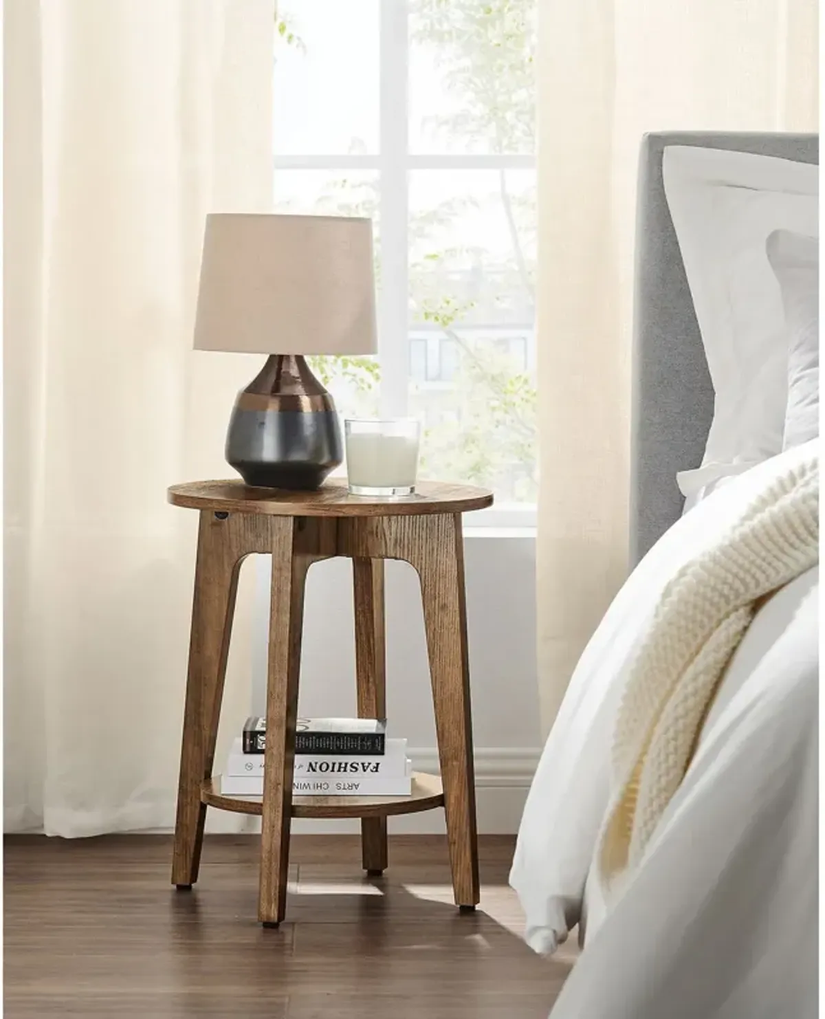 Round End Table with Lower Shelf Stylish and Functional Design