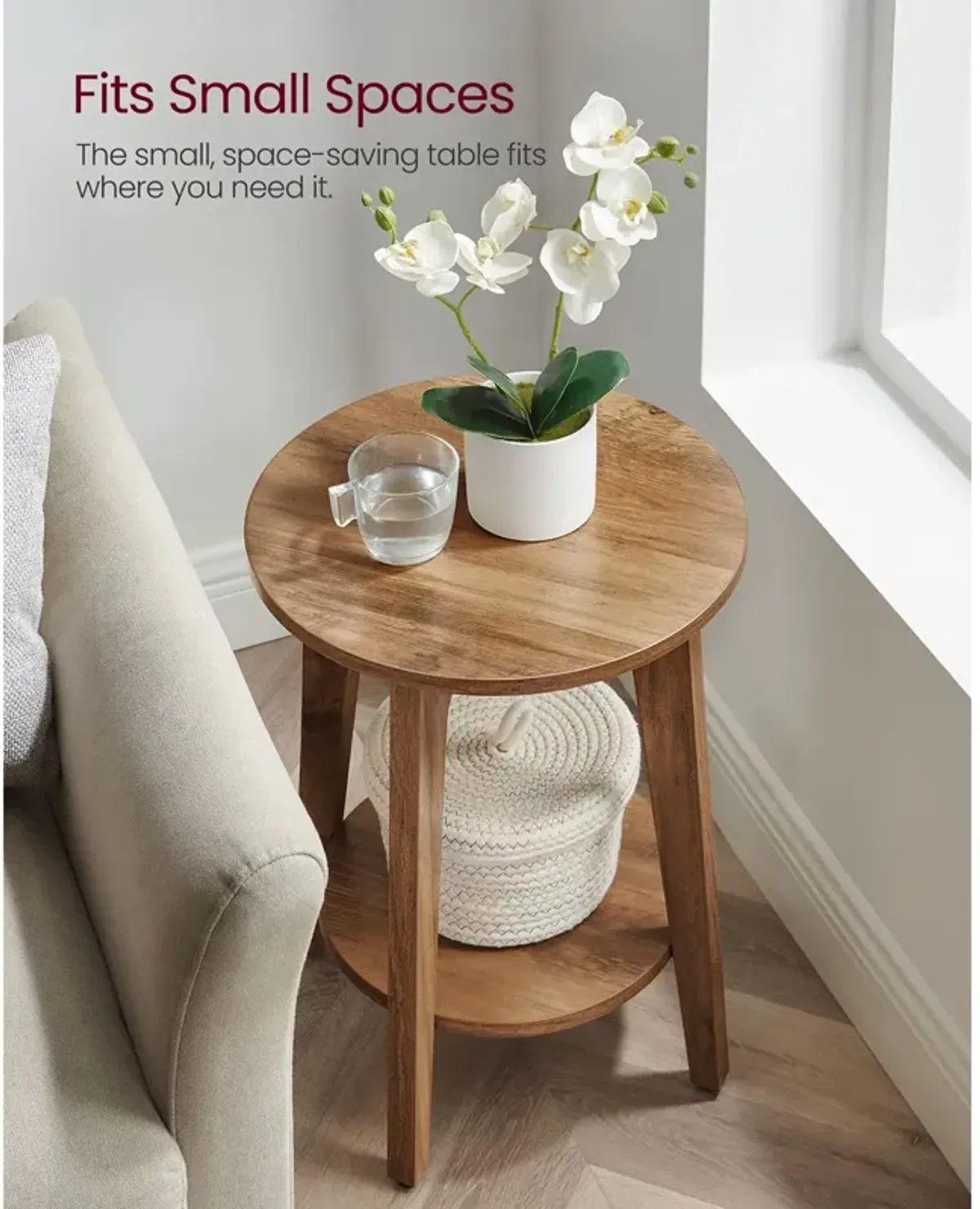 Round End Table with Lower Shelf Stylish and Functional Design