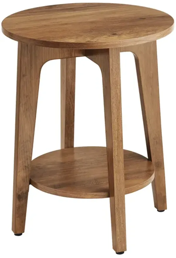 Minimalist Round End Table – Small Table with Lower Shelf for Sofa Side or Bedside Storage Needs