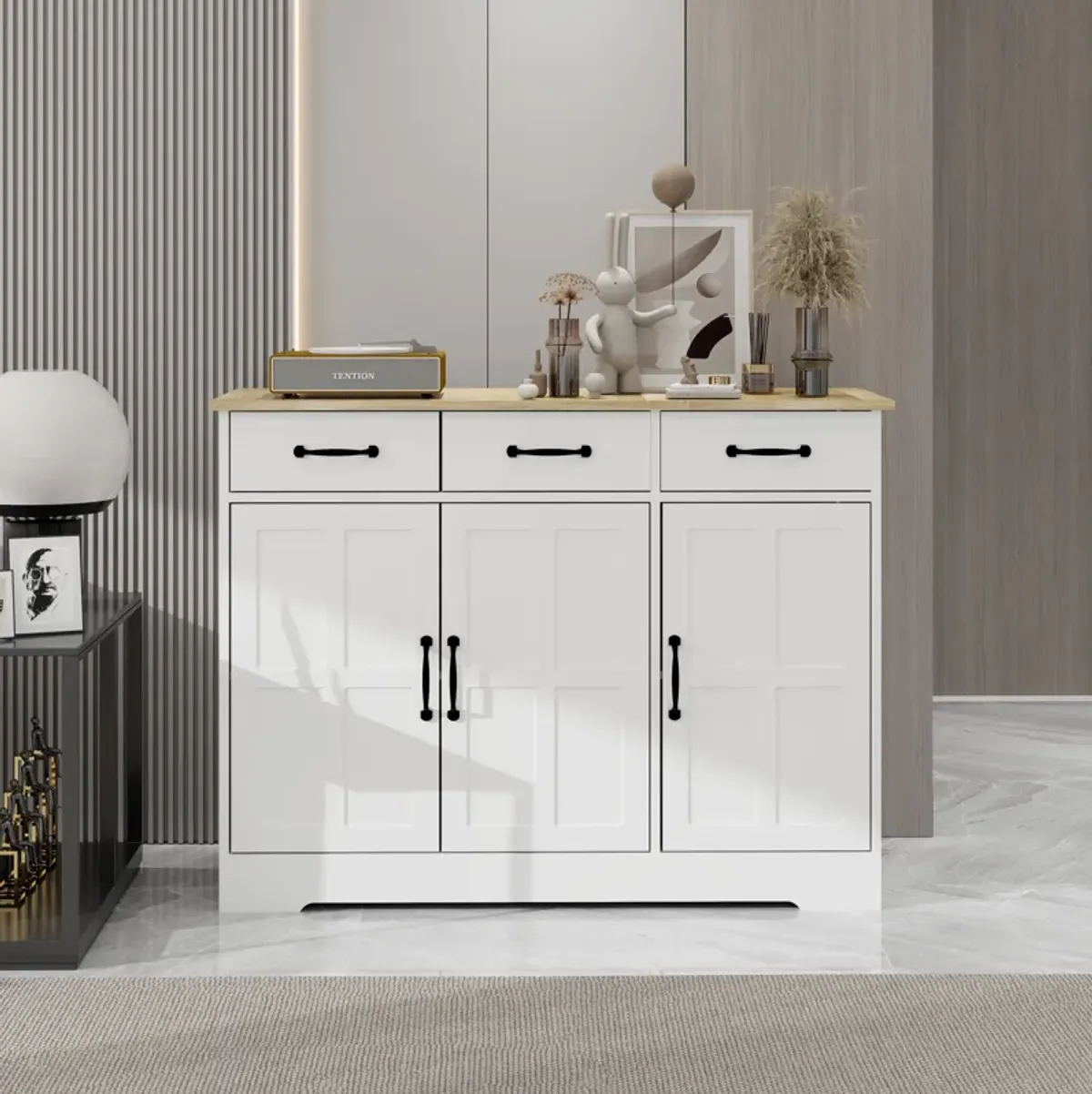 White Wood 42.72 in. Sideboard with Shaker Style Design Doors