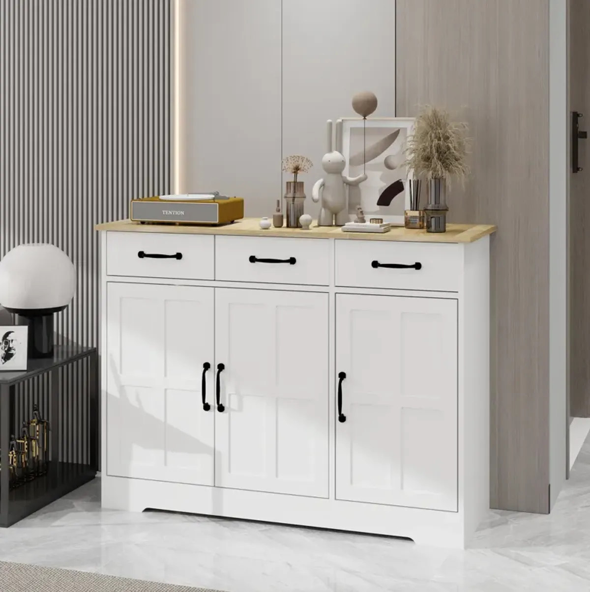 White Wood 42.72 in. Sideboard with Shaker Style Design Doors