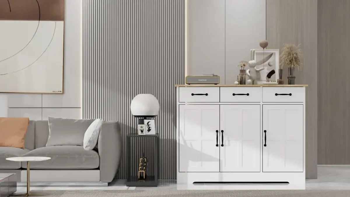 White Wood 42.72 in. Sideboard with Shaker Style Design Doors