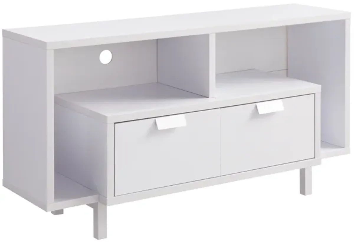 White U-Legs TV Stand with 2 Drawers and 2 Shelf Spacing