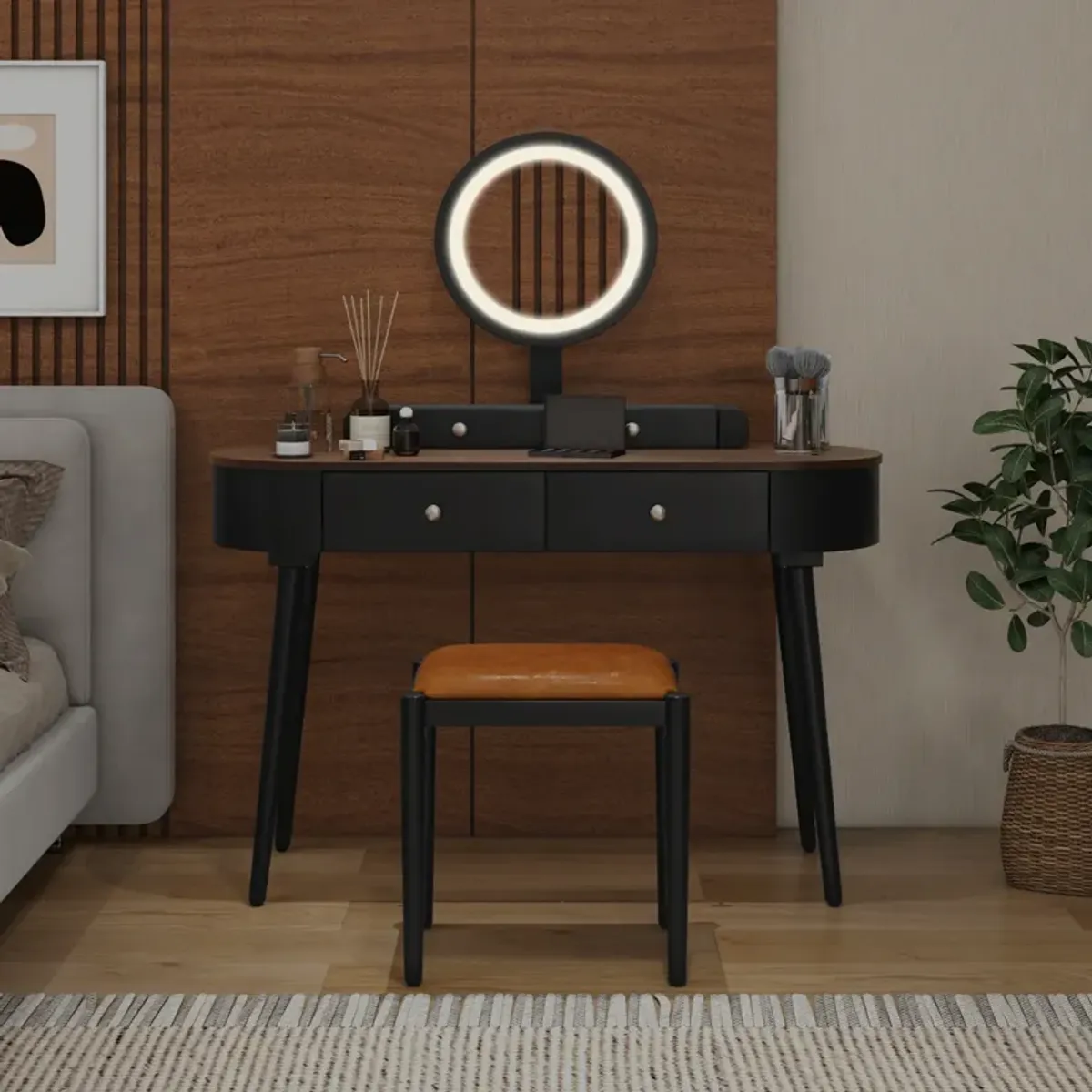 Makeup Vanity Table Set with LED Mirror and 3 Spacious Drawers