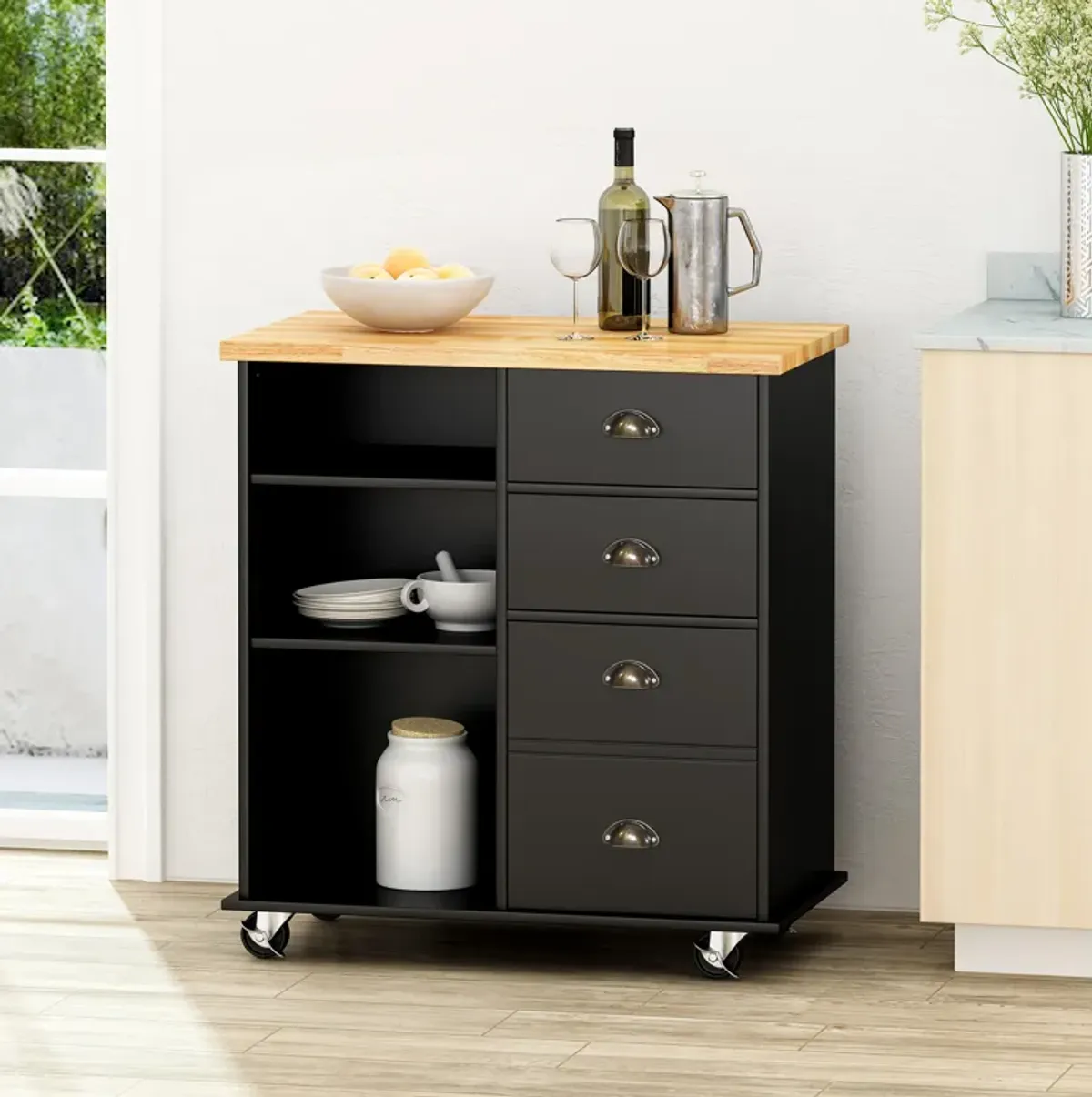 Streamdale Contemporary Kitchen Cart with Rubberwood Top