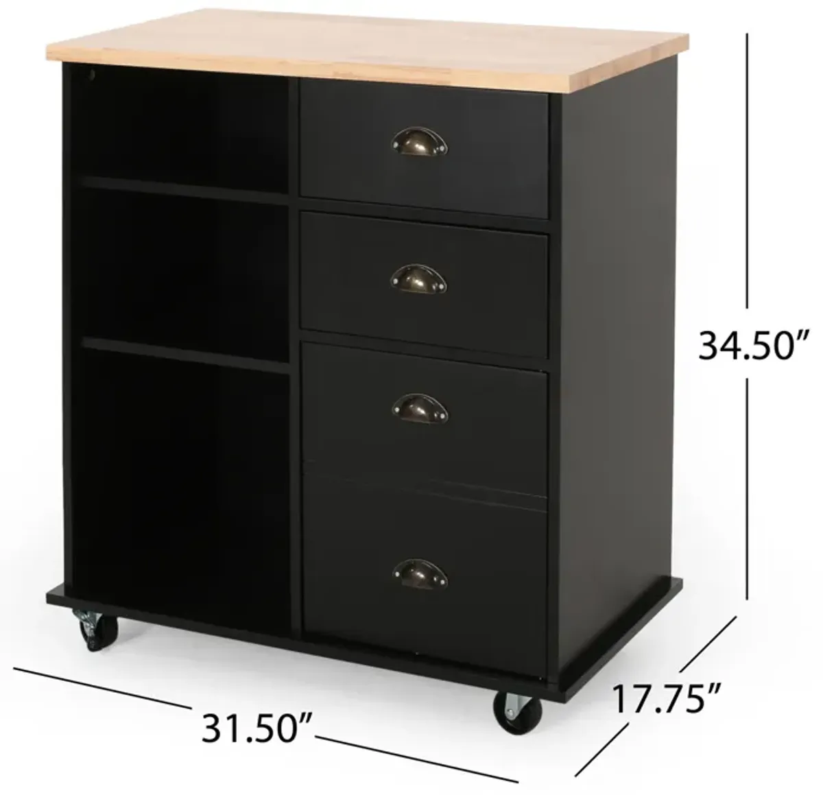 Streamdale Contemporary Kitchen Cart with Rubberwood Top