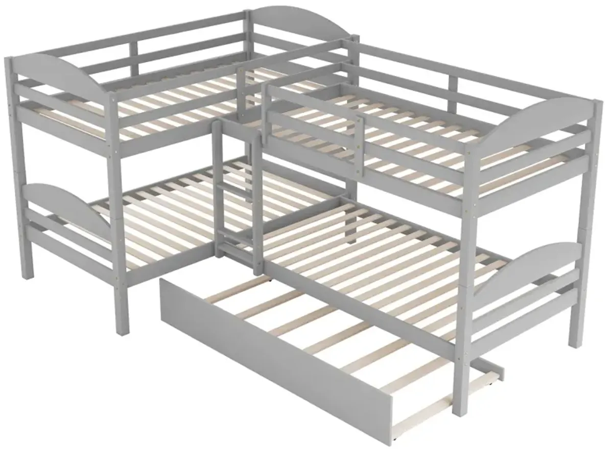 Twin L-Shaped Bunk Bed With Trundle