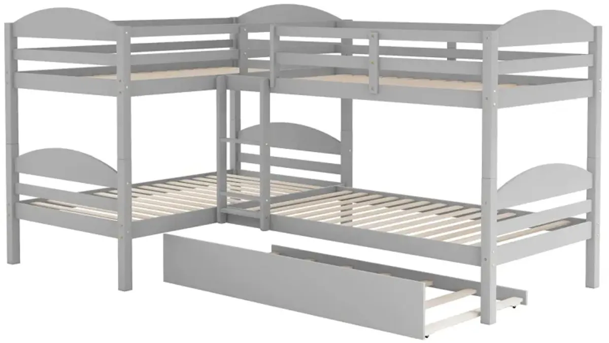 Twin L-Shaped Bunk Bed With Trundle