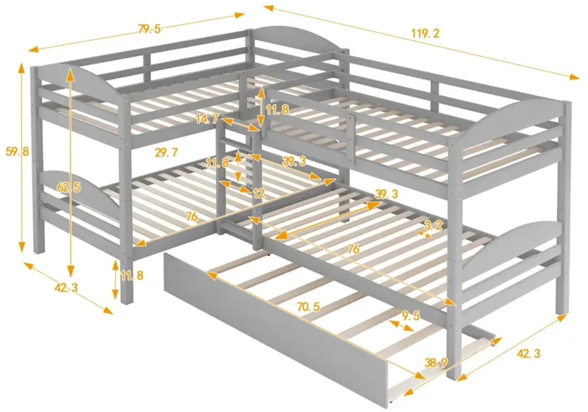 Twin L-Shaped Bunk Bed With Trundle