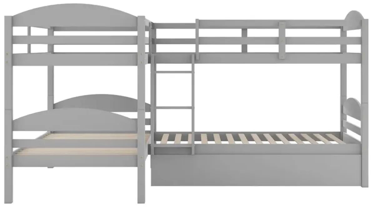 Twin L-Shaped Bunk Bed With Trundle