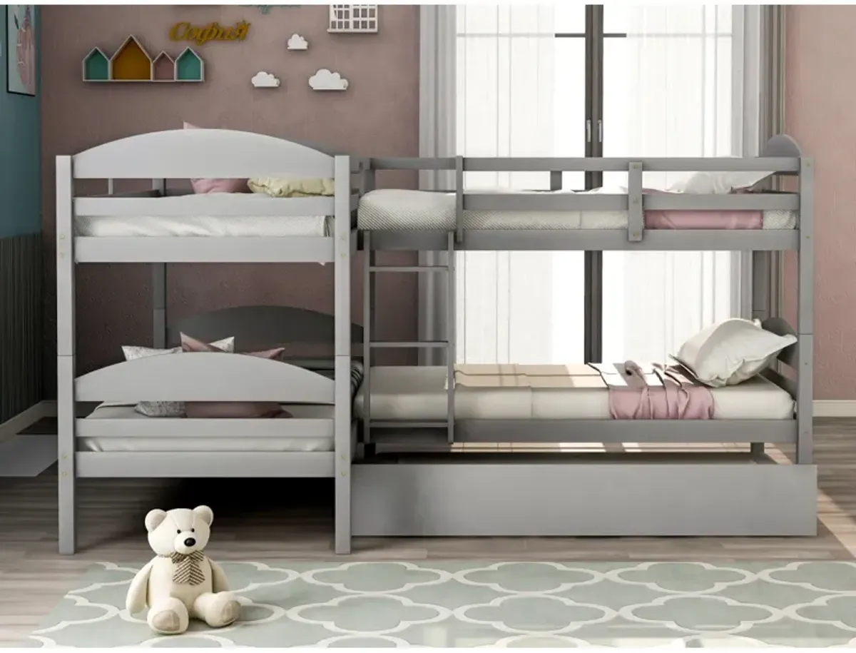 Twin L-Shaped Bunk Bed With Trundle