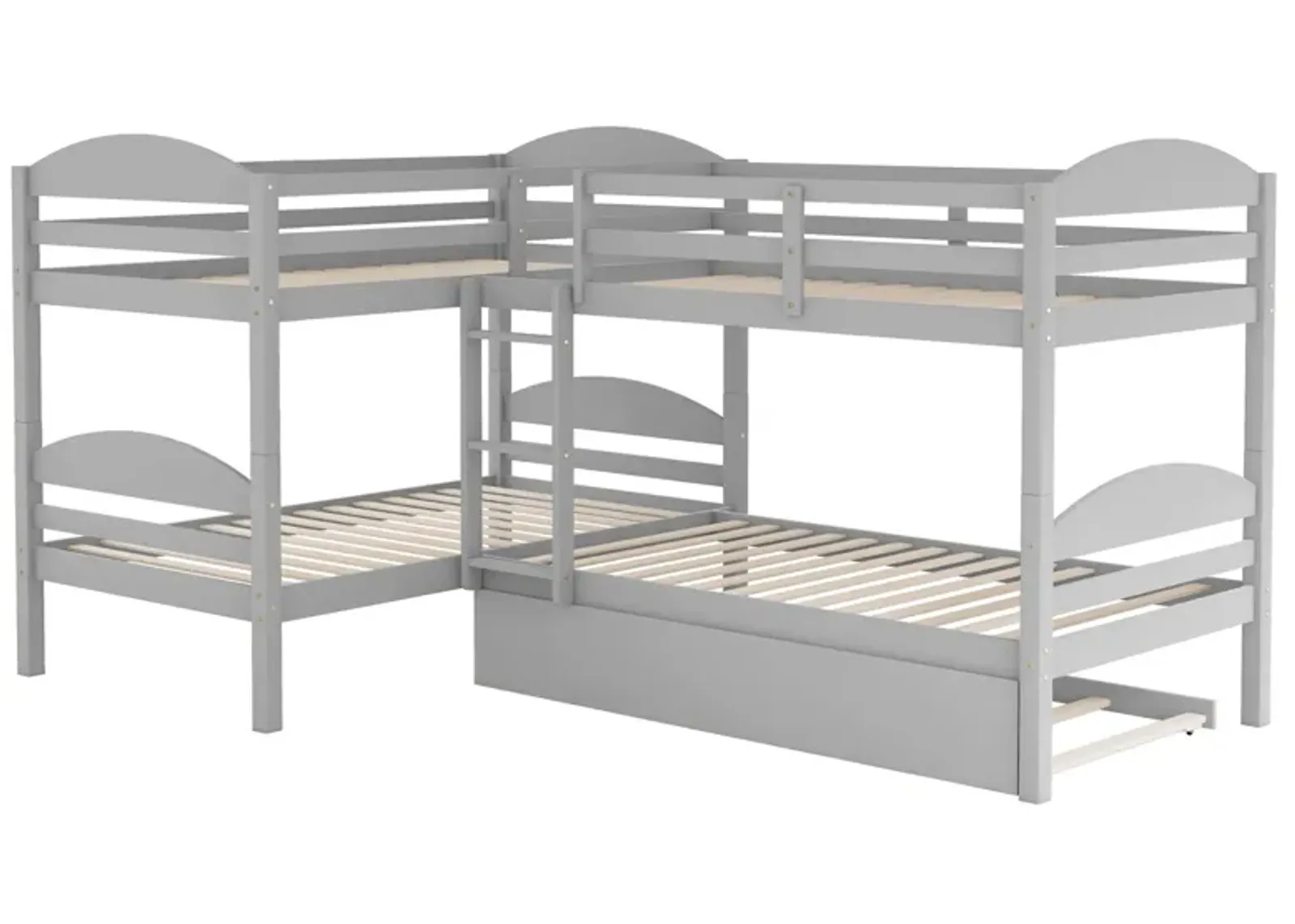 Twin L-Shaped Bunk Bed With Trundle