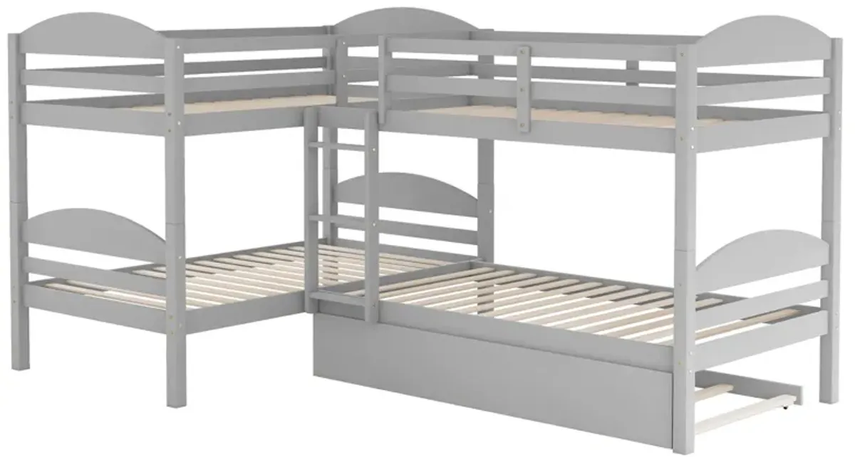 Twin L-Shaped Bunk Bed With Trundle